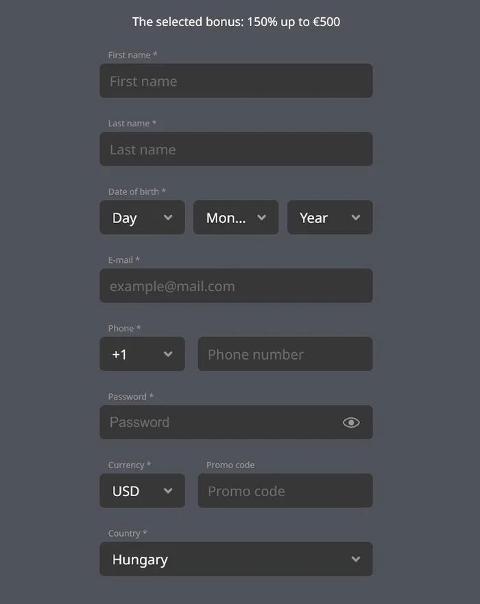 FavoritoBet Registration Form